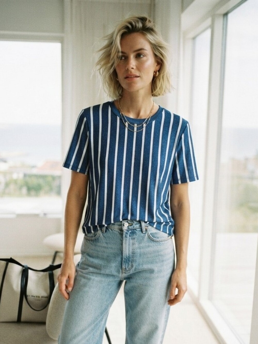 By Malene Birger Olandis Metallic Striped Tee | Size XS